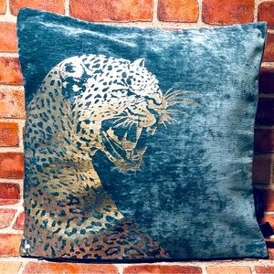 Magaschoni Home-Gilded Luxe Leopard Pillow 18x18 Blue Velvet Duck Feather Pillow